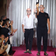 Designers Domenico Dolce (l) and Stefano Gabbana at the Dolce & Gabbana Naked King Secret Show show during Milan Men’s Fashion Week Spring/Summer 2019 on June 16, 2018 in Milan, Italy.
